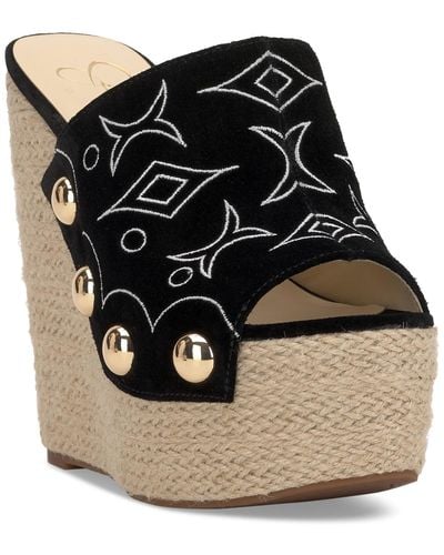 Jessica Simpson Vadim Embroidered Espadrille Wedge Heel Platform Sandals - Black