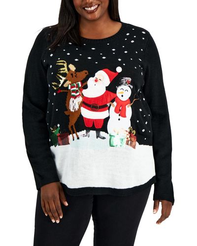 Karen Scott Plus Size Singing Santa Embellished Sweater - Gray