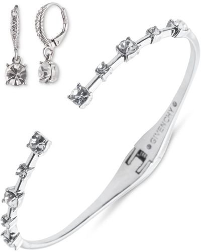 Givenchy Silver-tone 2-pc. Set Stone Station Bangle Bracelet & Matching Drop Earrings - White