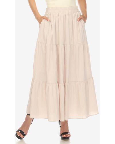 White Mark Pleated Tiered Maxi Skirt - Natural