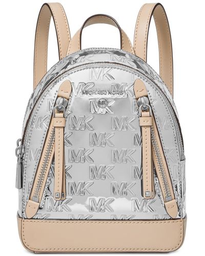 Michael Kors Michael Brooklyn Logo Embossed Patent Extra Small Convertible Crossbody Backpack - Metallic