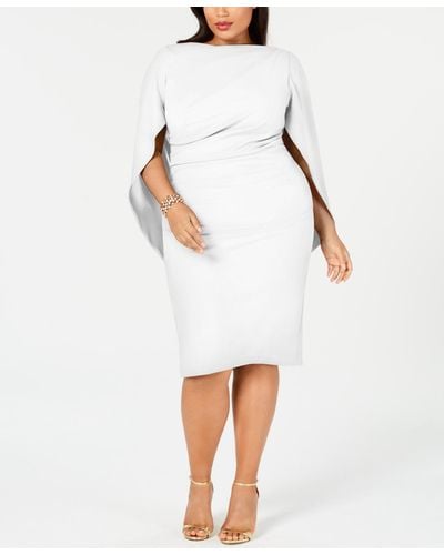 Betsy & Adam Plus Size Ruched Cape Dress - White