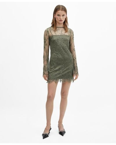 Mango Embroidered Lace Dress - Green