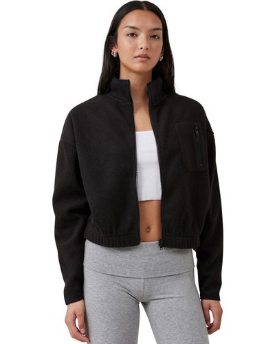 Cotton On Teddy Fleece Cropped Zip Through Sweater - Black