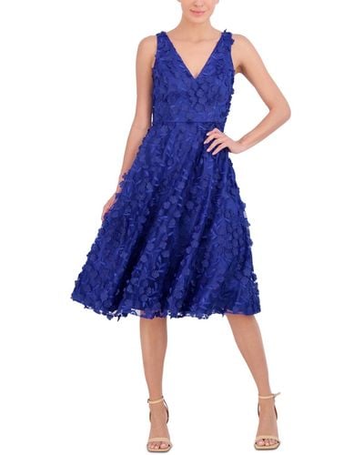 Eliza J Petite 3d Floral V-neck Sleeveless Midi Dress - Blue