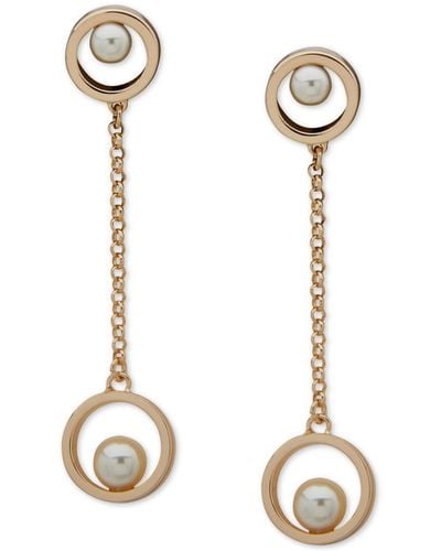 Karl Lagerfeld Gold-tone Imitation & Chain Circle Drop Earrings - Metallic