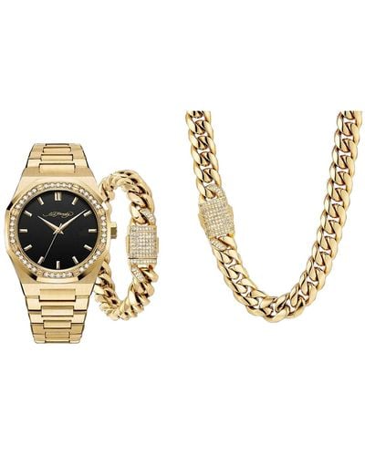 Ed Hardy Shiny Gold-tone Metal Bracelet Watch 42mm Gift Set - Metallic