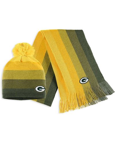 WEAR by Erin Andrews Green Bay Packers Ombre Pom Knit Hat And Scarf Set - Yellow