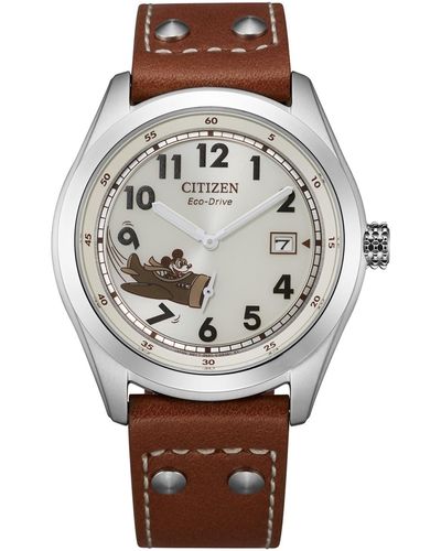 Citizen Disney By Mickey Aviator Leather Strap Watch 40mm - Brown