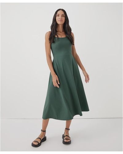 Pact Organic Cotton Fit & Flare Midi Dress - Green