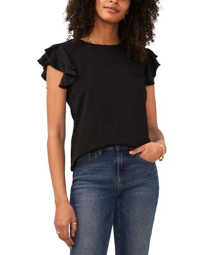 Vince Camuto Tiered Ruffled-sleeve T-shirt - Black