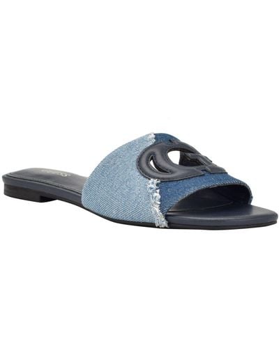 Guess Tashia Cutout Logo Slide Sandals - Blue