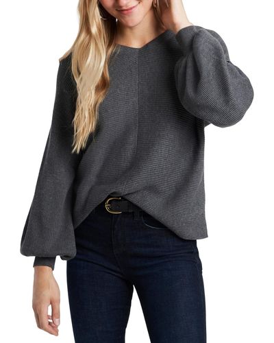1.STATE Rib-knit Bubble Sleeve Long Sleeve Sweater - Gray