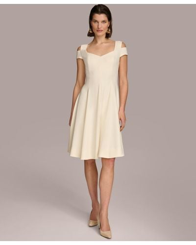 Donna Karan Cold-shoulder Fit & Flare Dress - Natural