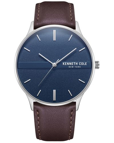 Kenneth Cole Modern Classic Genuine Leather Strap Watch 42mm - Blue