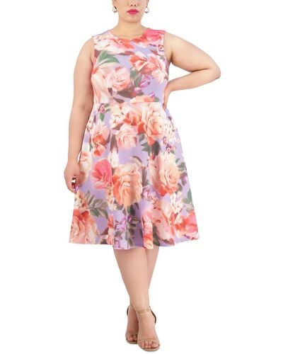 Vince Camuto Plus Size Floral-print Fit & Flare Dress - Red