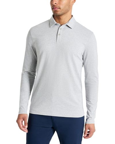 Kenneth Cole 4-way Stretch Heathered Long-sleeve Pique Polo Shirt - Gray