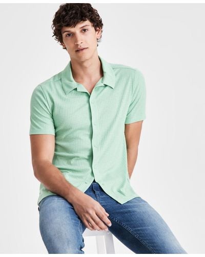 INC International Concepts Regular-fit Variegated Ribbed-knit Button-down Camp Shirt - Green