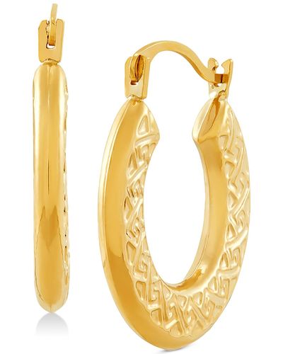 Macy's Greek Key Pattern Hoop Earrings - Metallic