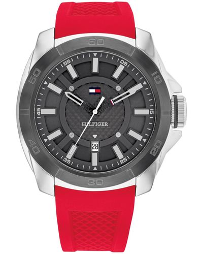 Tommy Hilfiger Quartz Red Silicone Watch 46mm - Gray