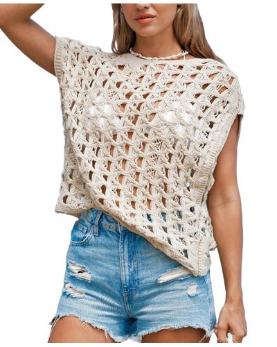 CUPSHE Khaki Crochet & Fray Cover-up Top - Blue