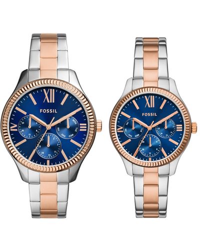Fossil His And Hers Multifunction Stainless Steel Watch Set - Blue