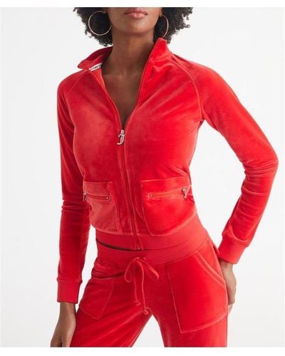 Juicy Couture Heritage Mock Neck Cargo Track Jacket With Back Graphic - Red