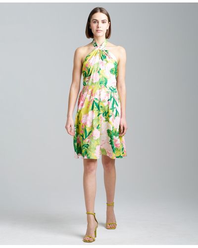 Natori Floral-print Twisted-halter Dress - Green