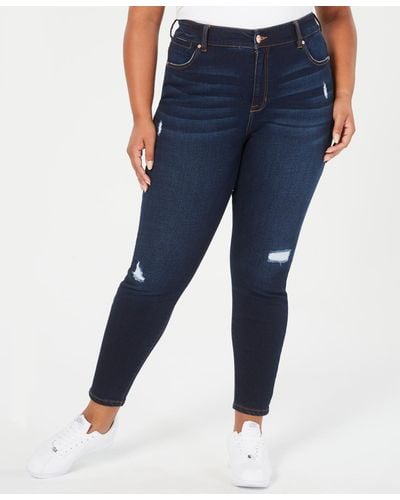 Celebrity Pink Trendy Plus Size High Rise Ripped Skinny Jean - Blue