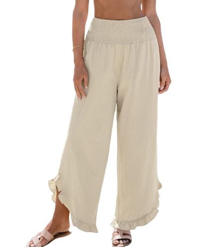 CUPSHE Red Smocked Waist Straight Leg Pants - Natural