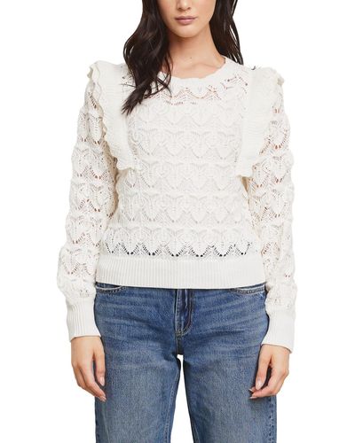 Fever Pointelle Ruffle Sweater - White