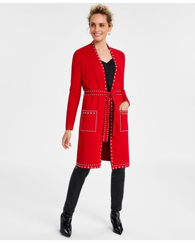 INC International Concepts Studded Cardigan - Red