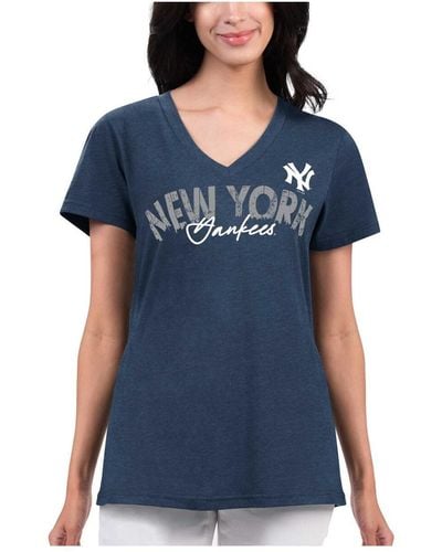 G-III 4Her by Carl Banks Distressed New York Yankees Key Move V-neck T-shirt - Blue