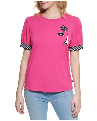 Karl Lagerfeld Logo-patch Striped-sleeve Top - Pink