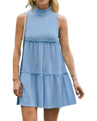 CUPSHE Baby Blue Ruffle Collar Sleeveless Mini Beach Dress