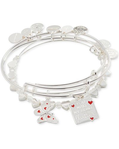 ALEX AND ANI Silver-tone 3-pc. Set You Make My Heart Flutter Charm Bangle Bracelets - White
