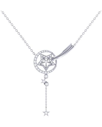 LuvMyJewelry Stella Comet Design Sterling Silver Diamond Drop Necklace - Metallic
