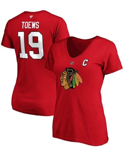 Fanatics Jonathan Toews Chicago Blackhawks Team Authentic Stack Name And Number V-neck T-shirt - Red