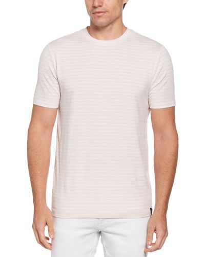 Perry Ellis Short Sleeve Crewneck Striped T-shirt - White