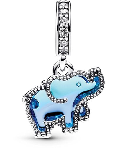 PANDORA Sterling Blue Murano Glass Elephant Dangle Charm