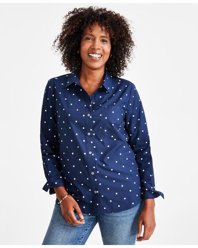 Style & Co. Petite Printed Perfect Shirt - Blue