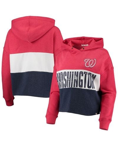 '47 '47 Heathered Red And Heathered Navy Washington Nationals Lizzy Cropped Pullover Hoodie