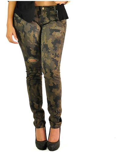 Poetic Justice Curvy Fit Printed Stretch Twill Destroyed Low Rise Skinny Jeans - Green