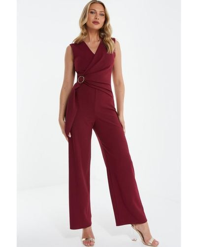 Quiz Palazzo Jumpsuit With Embellished Buckle - Red