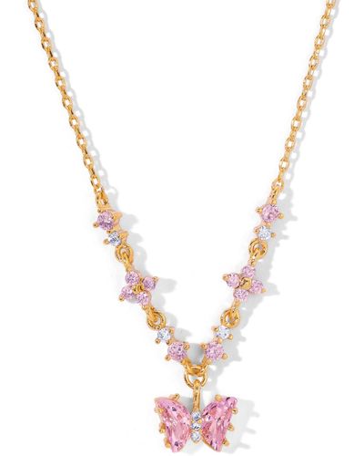 Girls Crew Pink Faux Cubic Zirconia Flutter Love Butterfly Necklace - Metallic