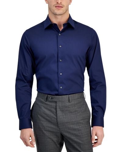 Alfani Slim-fit Temperature Regulating Solid Dress Shirt - Blue