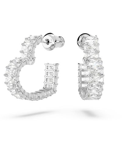 Swarovski Crystal Heart Small Matrix Hoop Earrings - White