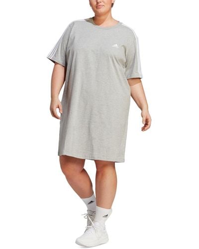 adidas Plus Size Essentials 3-stripes Boyfriend T-shirt Dress - Gray