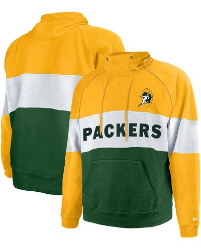 KTZ Distressed Bay Packers Big And Tall Throwback Colorblock Pullover Hoodie - Yellow