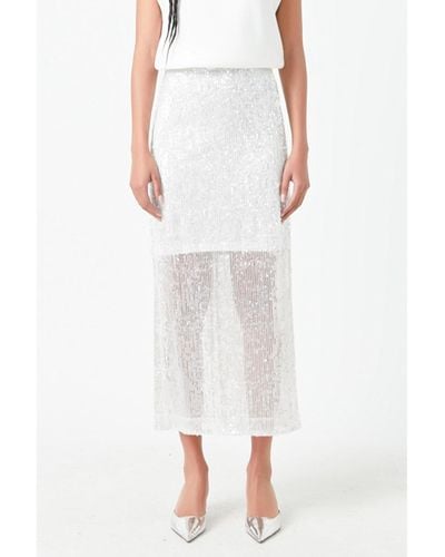 Grey Lab Sequin Back Slit Maxi Skirt - White